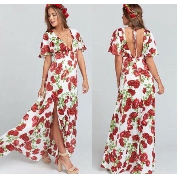 Show Me Your Mumu Faye Flutter Maxi Dress Floral Rose Print Boho Romantic Small - Picture 1 of 9